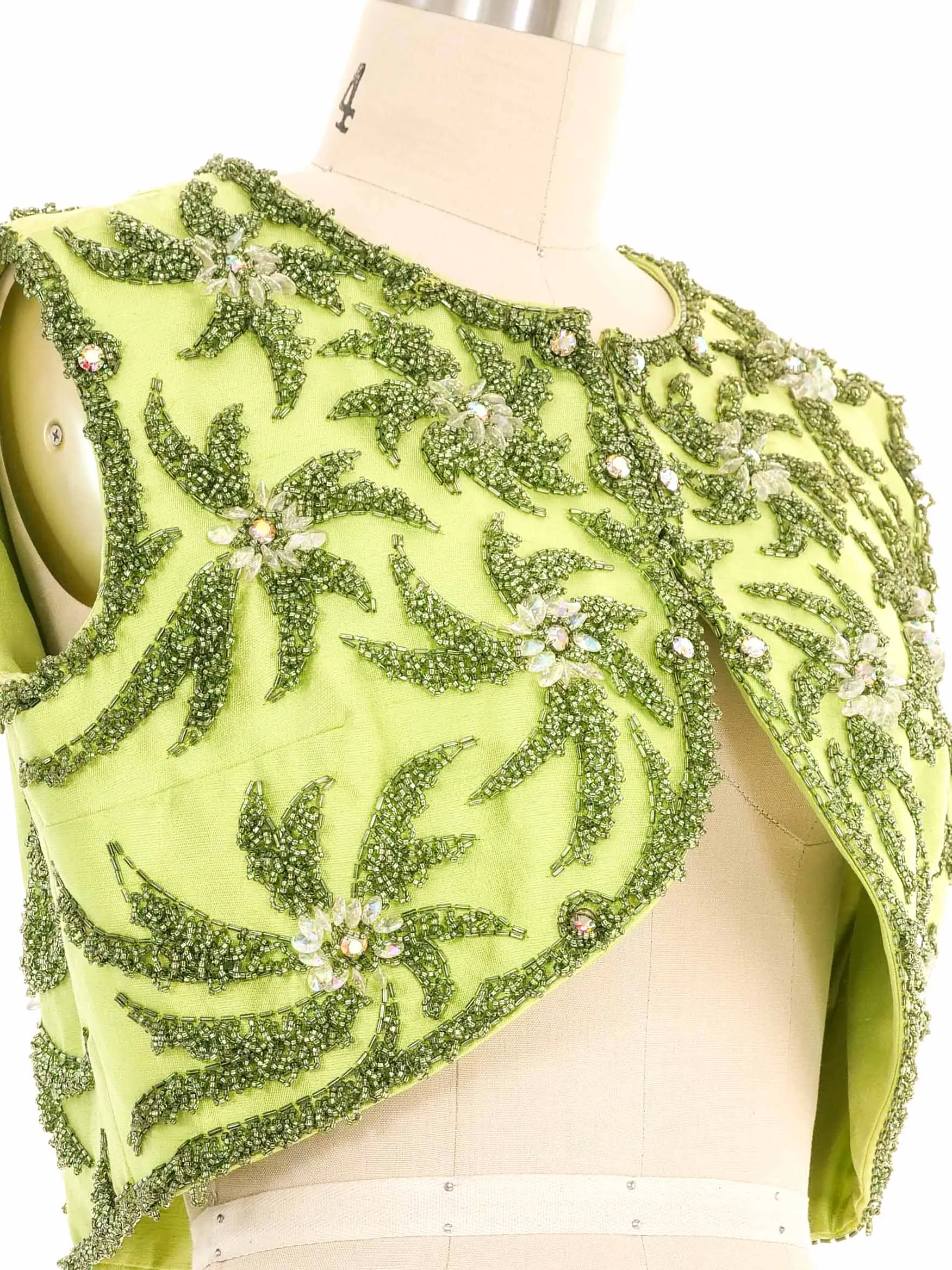 1960s Beaded Green Crop Vest