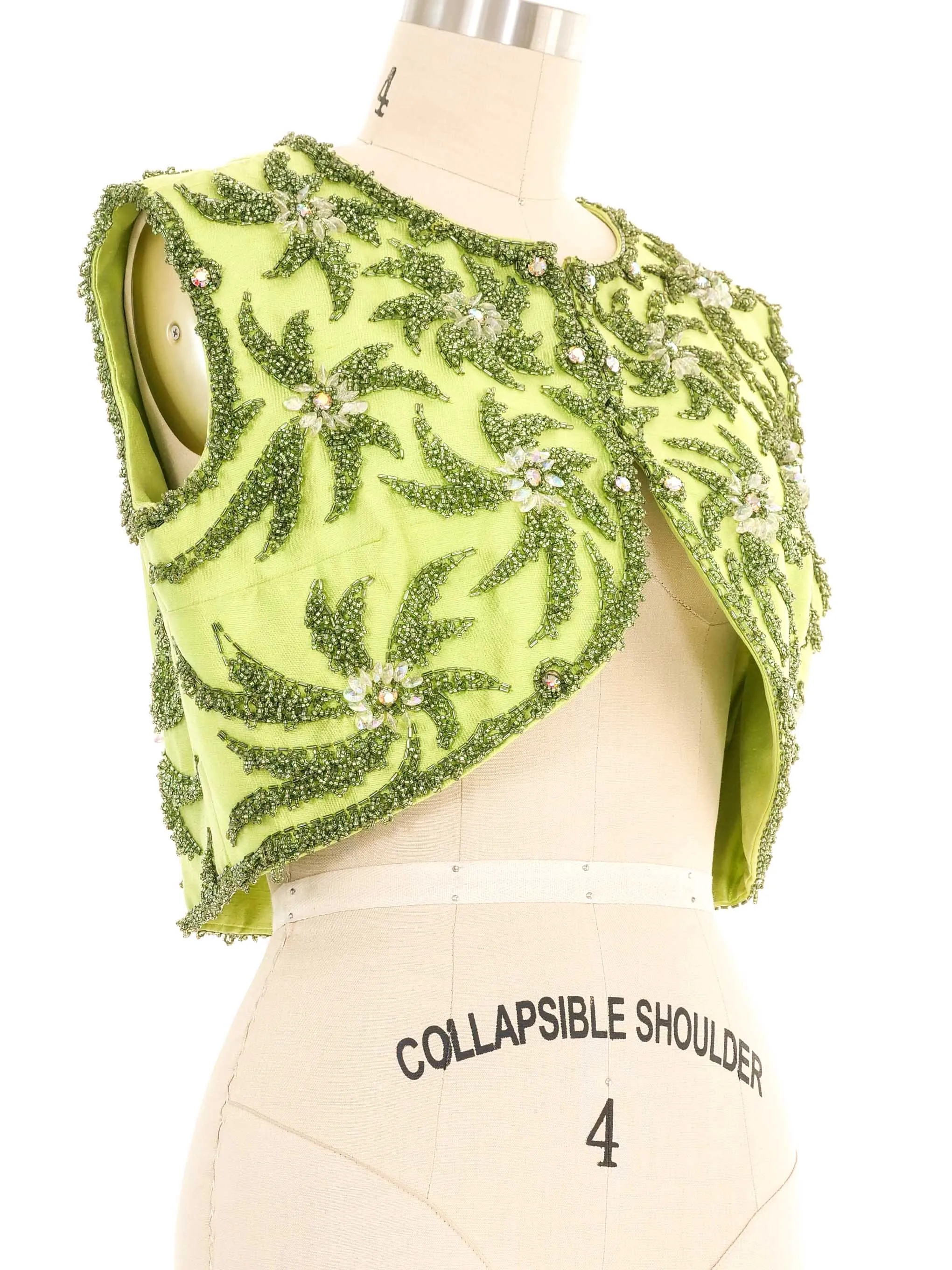 1960s Beaded Green Crop Vest
