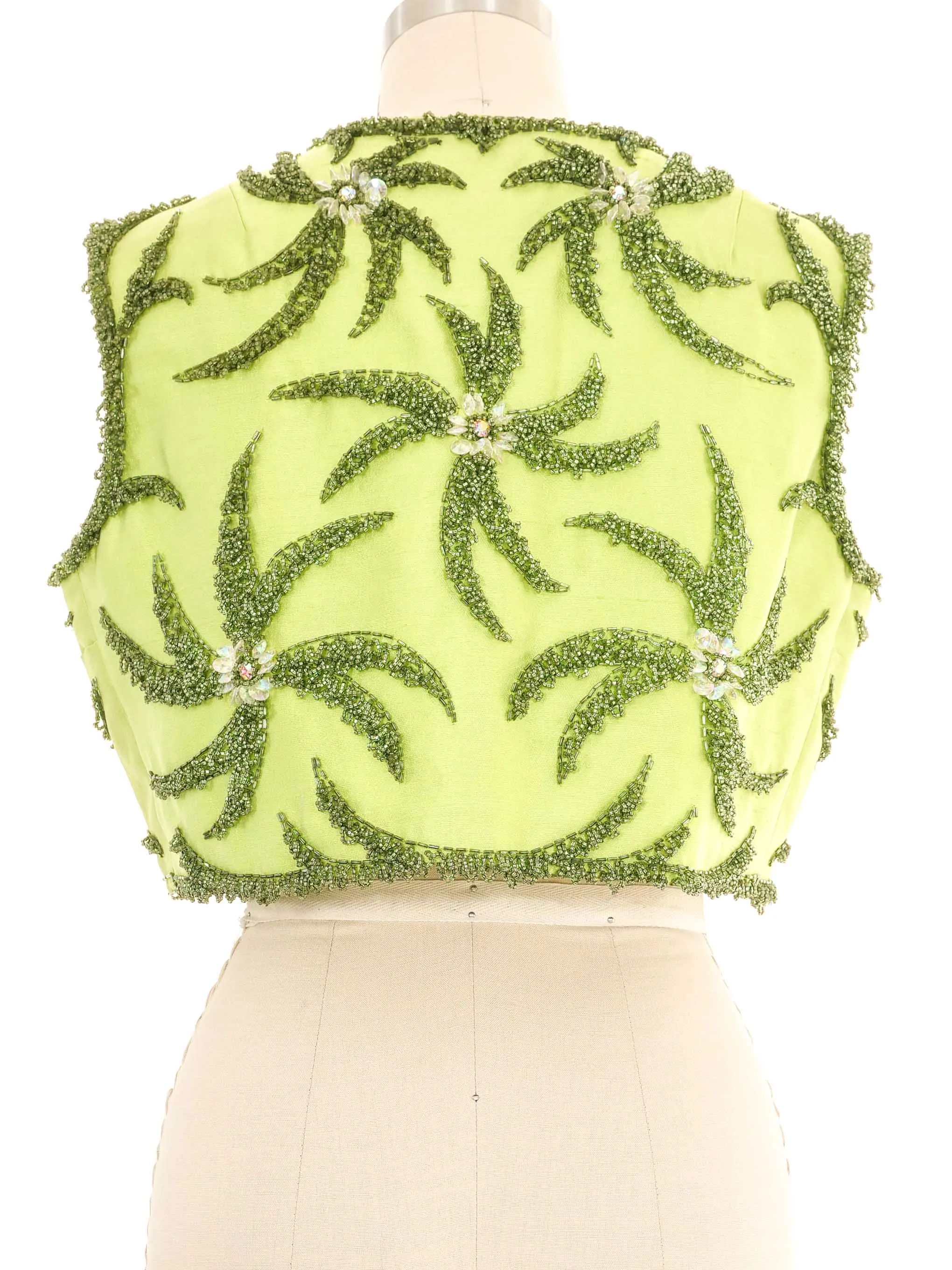 1960s Beaded Green Crop Vest