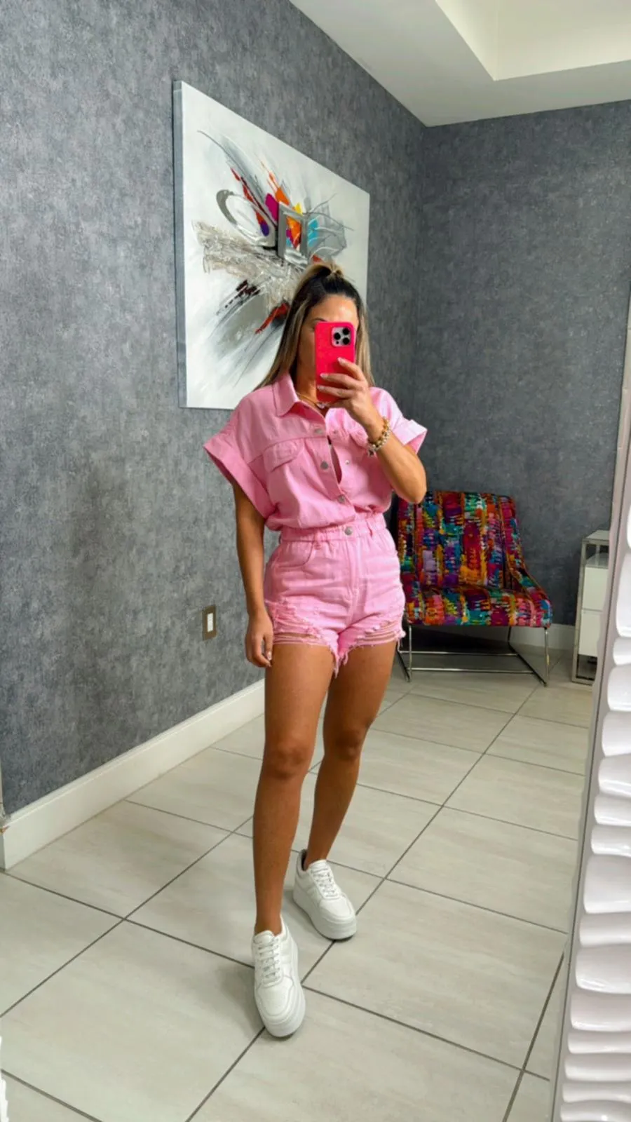 3880 Distressed hem color denim romper