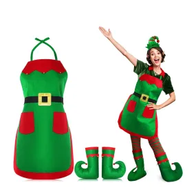 (5-piece set) Christmas adult costume Christmas elf costume for theme parties incl. apron / tights / slippers / hat (OneSize)