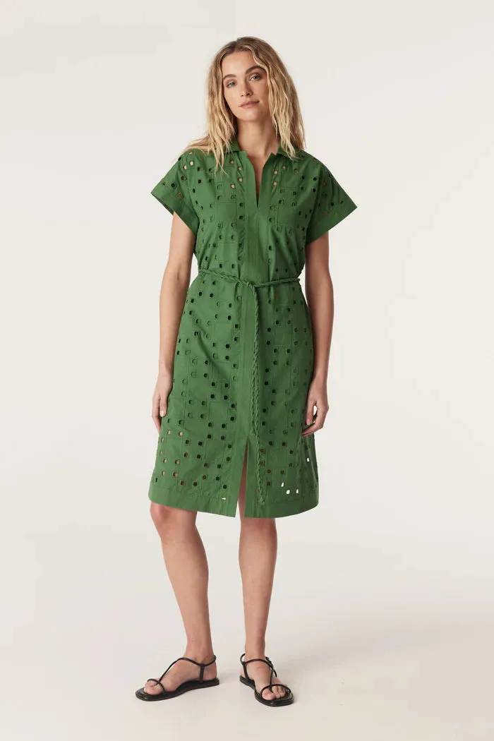 Ally embroidered dress- green