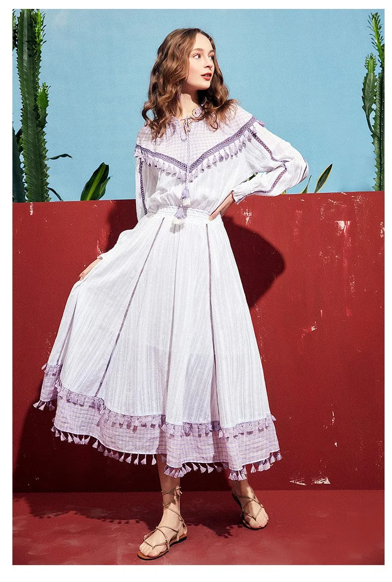 ARTKA TASSEL TIES AND HEM DETAIL MAXI DRESS