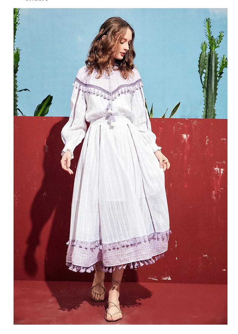 ARTKA TASSEL TIES AND HEM DETAIL MAXI DRESS