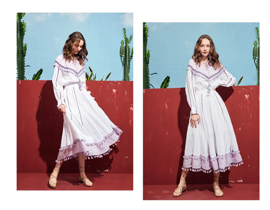 ARTKA TASSEL TIES AND HEM DETAIL MAXI DRESS