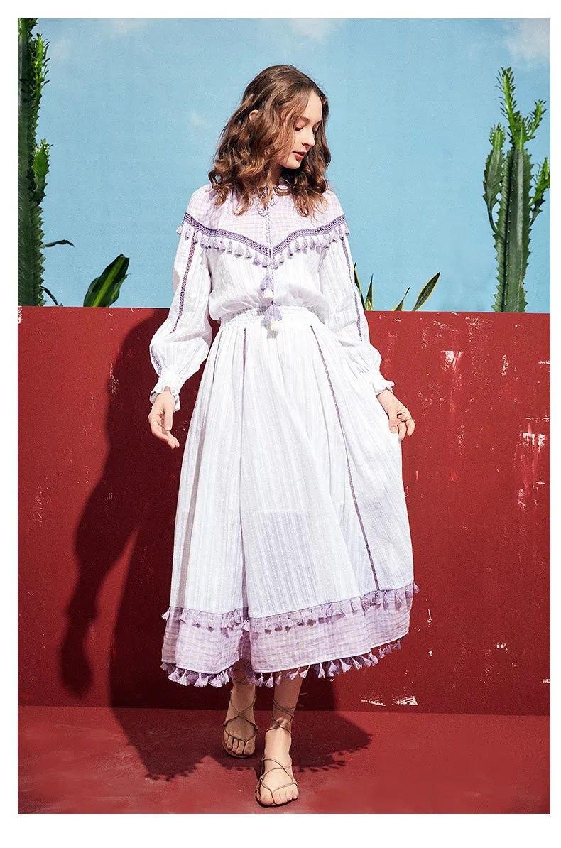 ARTKA TASSEL TIES AND HEM DETAIL MAXI DRESS