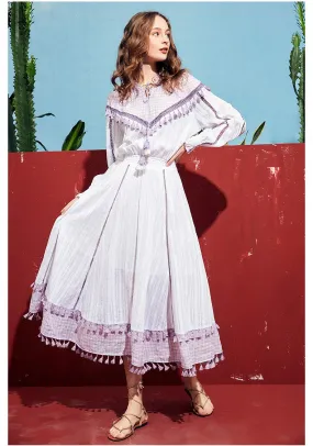 ARTKA TASSEL TIES AND HEM DETAIL MAXI DRESS