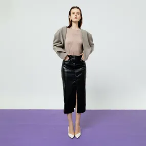 ATSTHELABEL DAHLIA BLACK FAUX LEATHER MIDI SKIRT