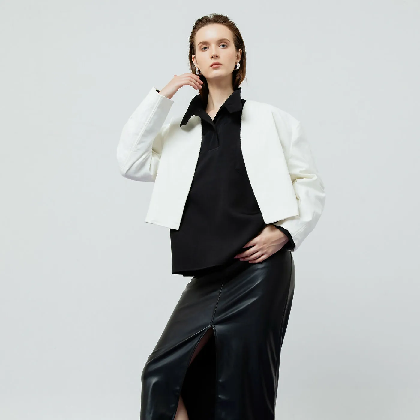 ATSTHELABEL DAHLIA BLACK FAUX LEATHER MIDI SKIRT
