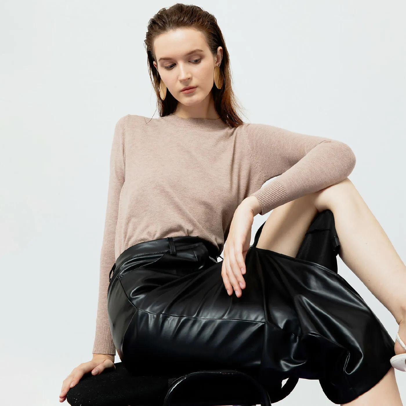 ATSTHELABEL DAHLIA BLACK FAUX LEATHER MIDI SKIRT