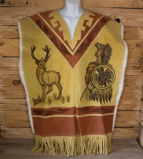 AUTHENTIC SUEDE LEATHER stamped Calendario Azteca Aztec deer sheep wool double sided  Mexican poncho Gaban