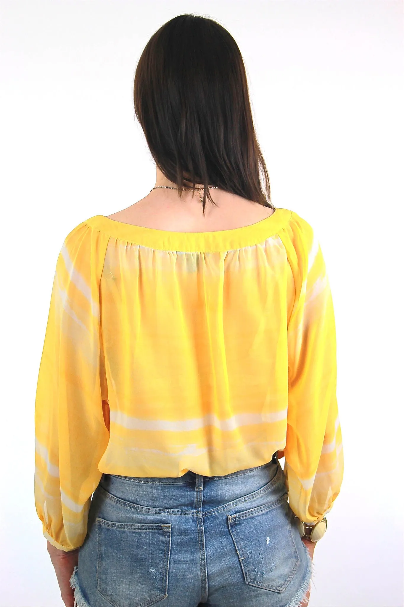 Authentic Vintage 70s boho sheer draped tie dye yellow peasant top