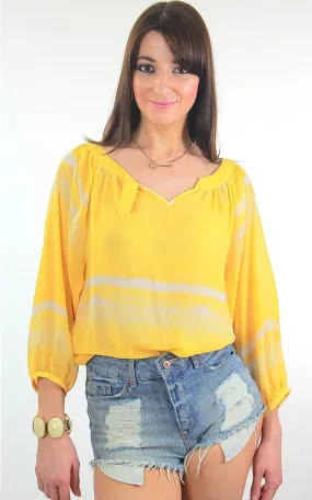 Authentic Vintage 70s boho sheer draped tie dye yellow peasant top