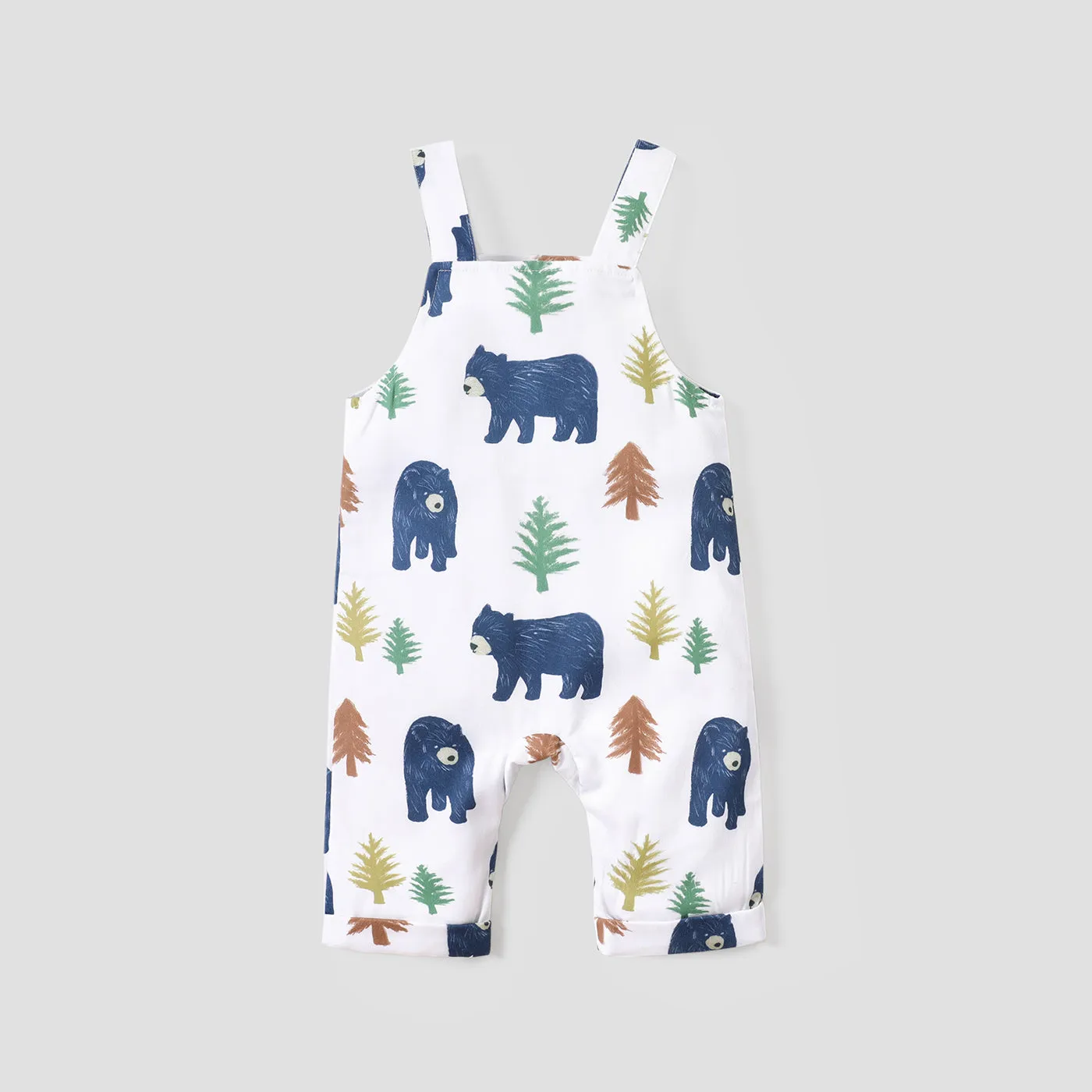 Baby Boy All Over Animal Bear and Tree Print Sleeveless Overalls Jumpsuit