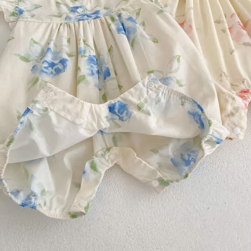 Baby Flower Ruffled Trim Romper Set