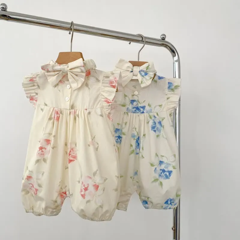 Baby Flower Ruffled Trim Romper Set