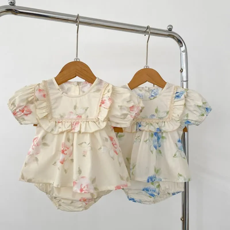 Baby Flower Ruffled Trim Romper Set