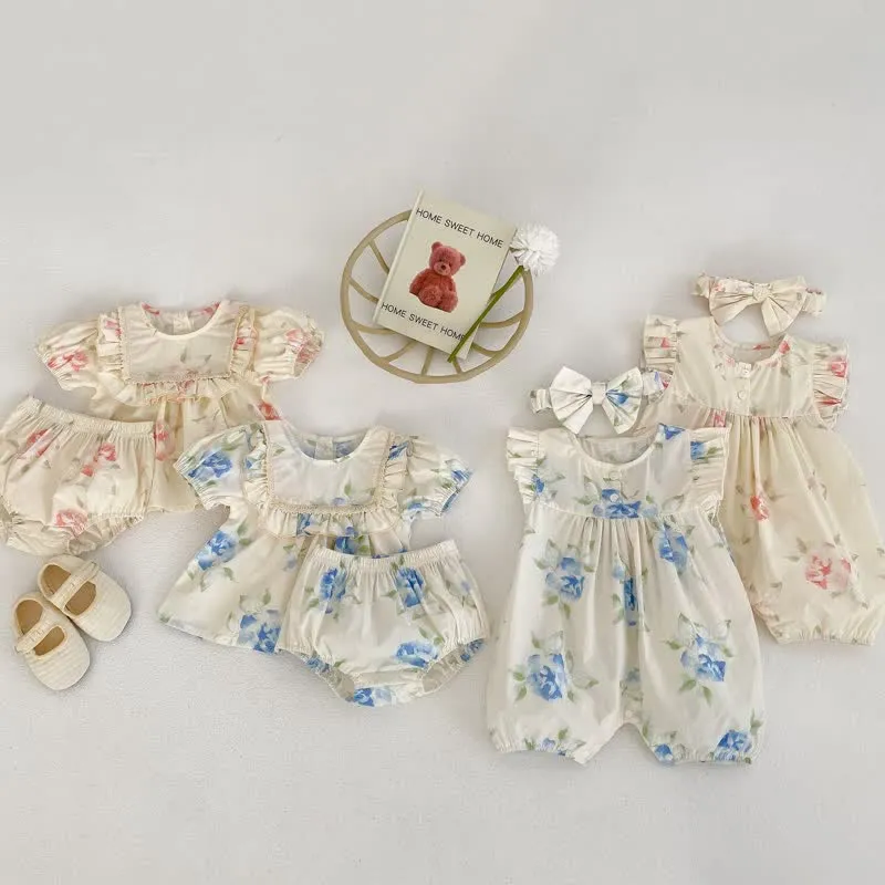 Baby Flower Ruffled Trim Romper Set