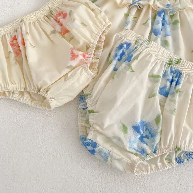 Baby Flower Ruffled Trim Romper Set