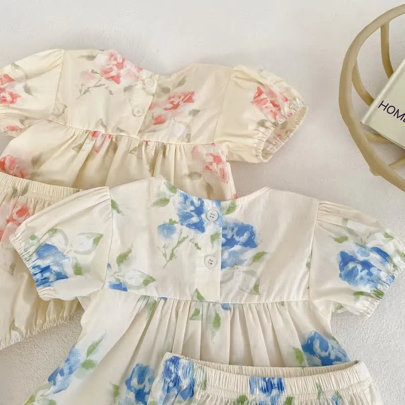 Baby Flower Ruffled Trim Romper Set