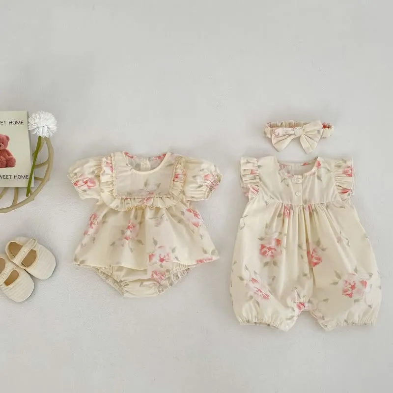 Baby Flower Ruffled Trim Romper Set