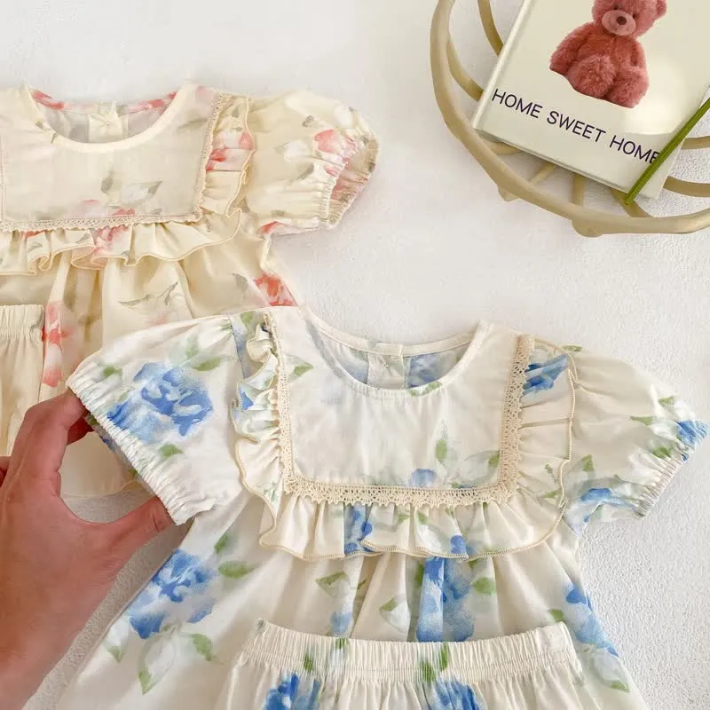 Baby Flower Ruffled Trim Romper Set