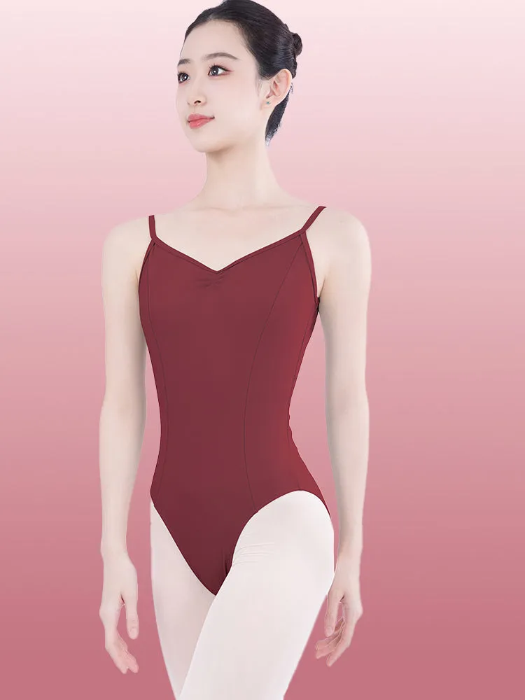 Ballet Brocade Spandex High Crotch V-Back Leotard Training Jumpsuit