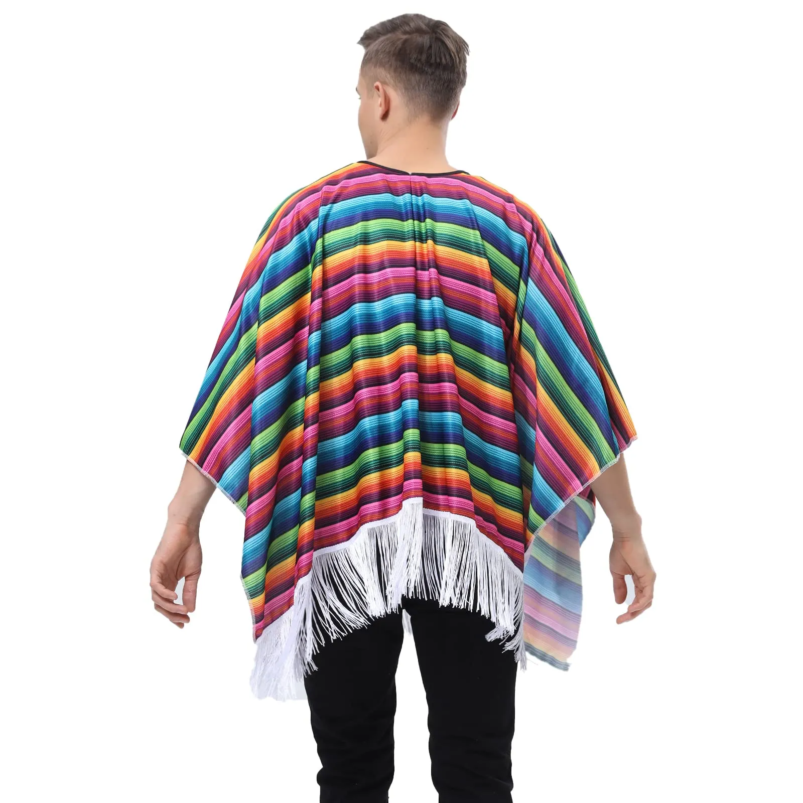 BEDJIMI Adult Cinco De Mayo Mexican Fiesta Serape Poncho Costume Mexican Fiesta Traditional Ponchos Cape for Men