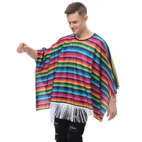 BEDJIMI Adult Cinco De Mayo Mexican Fiesta Serape Poncho Costume Mexican Fiesta Traditional Ponchos Cape for Men