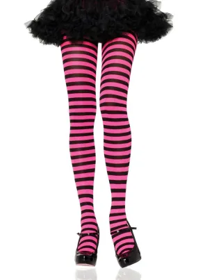 Black and Neon Pink Striped Tights