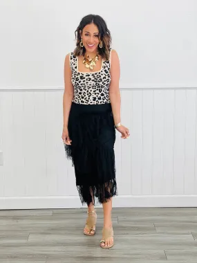 Black Asymmetric Ruffles Midi Skirt (Reg.)