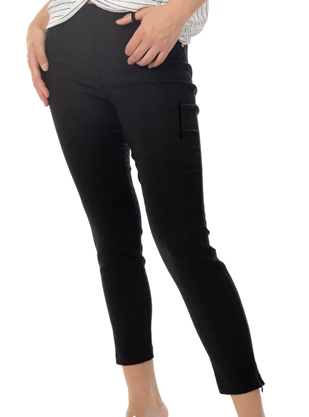 Black Leggings with Tone on Tone Jaquard Motif Side Zipper