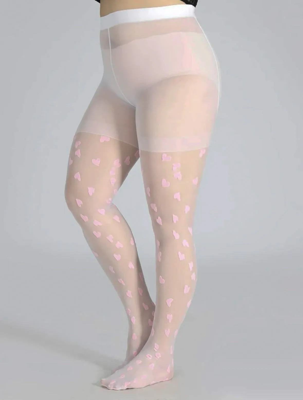 Black Plus Size Pantyhose with Hearts