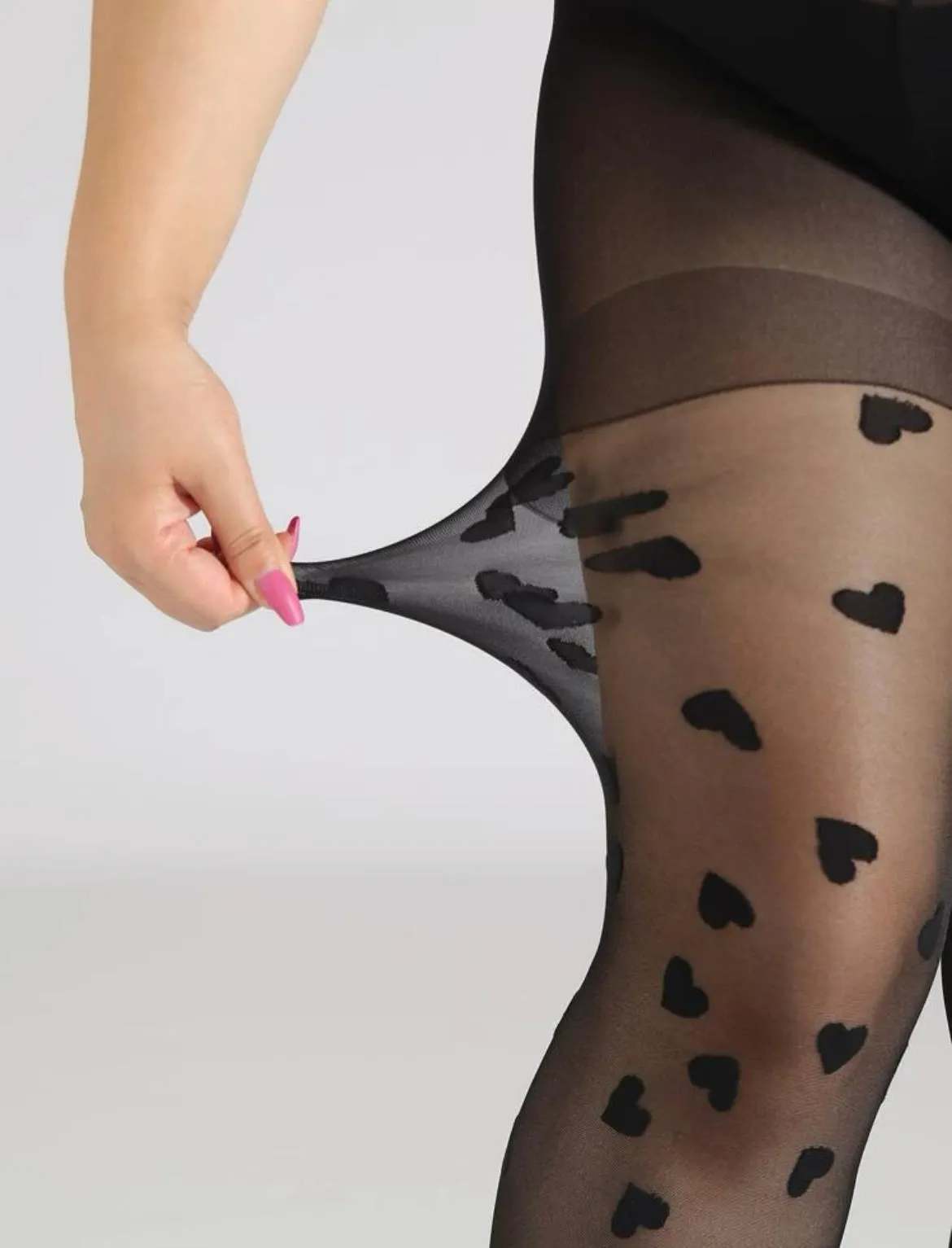 Black Plus Size Pantyhose with Hearts