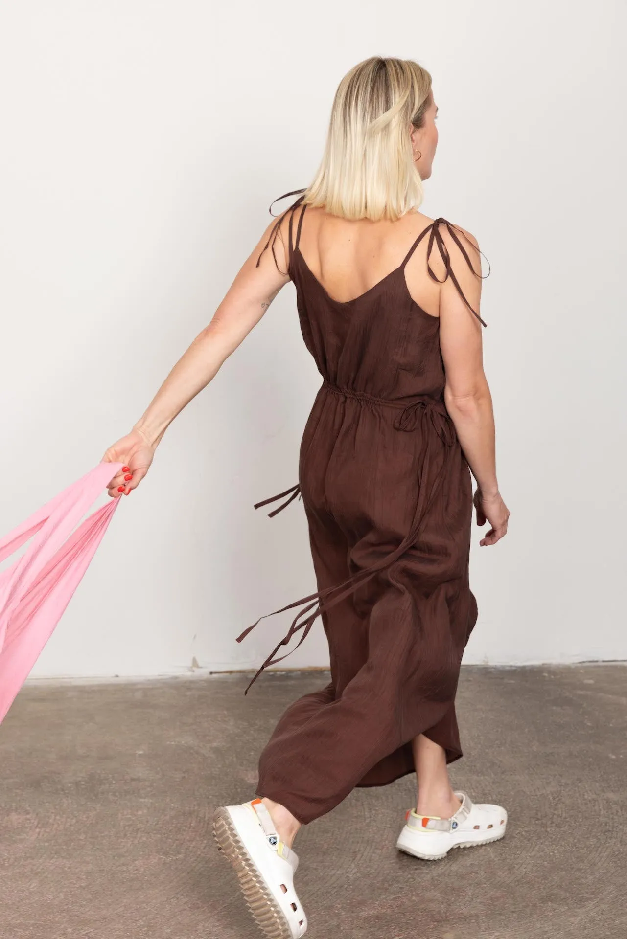 Brown silk loose slip dress