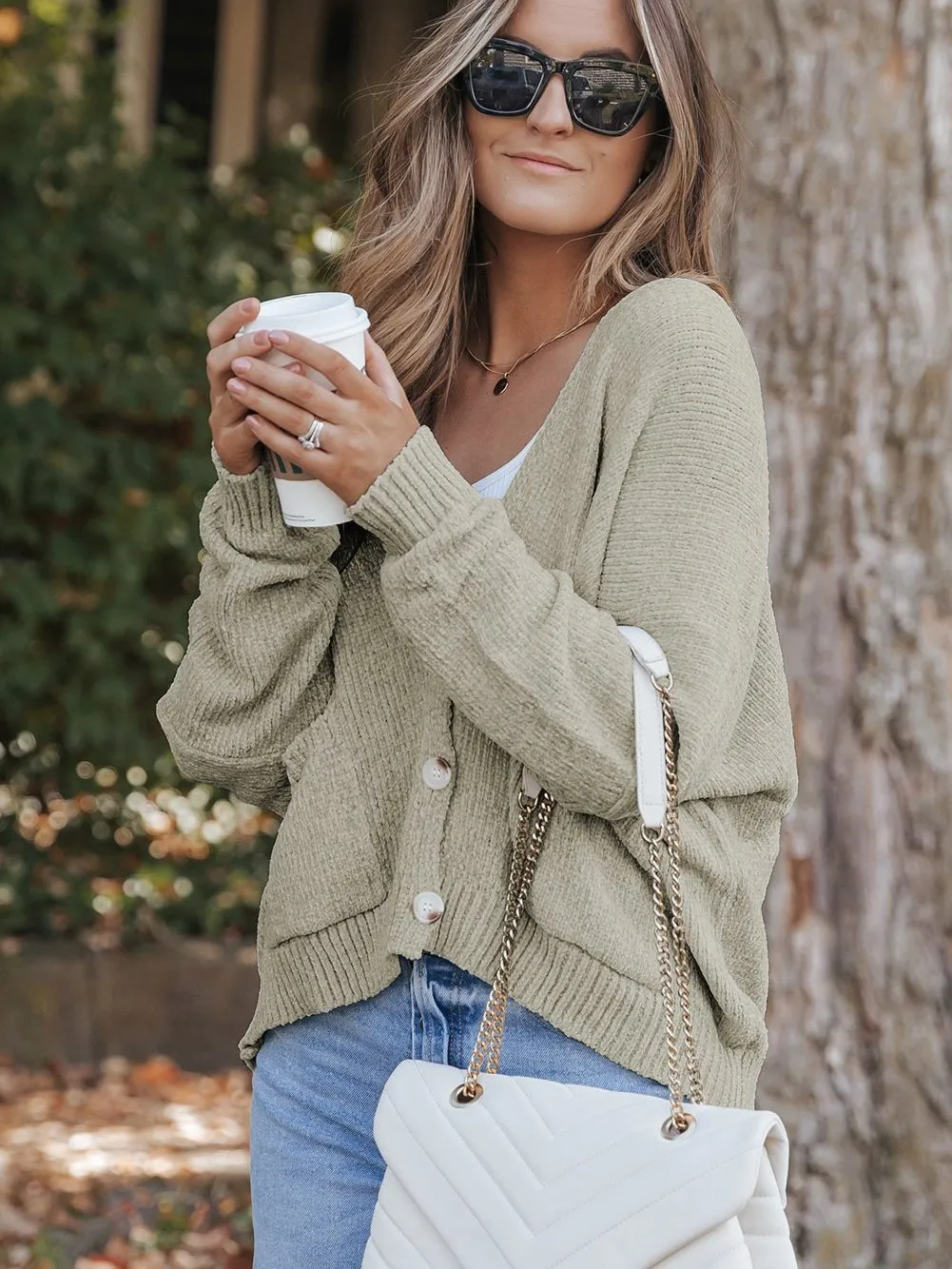 Button-Front Knit Cardigan