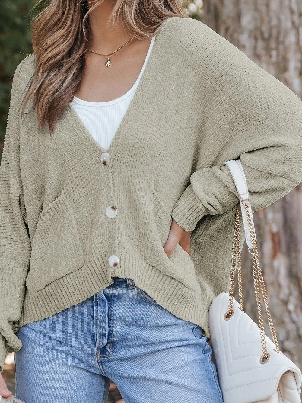 Button-Front Knit Cardigan