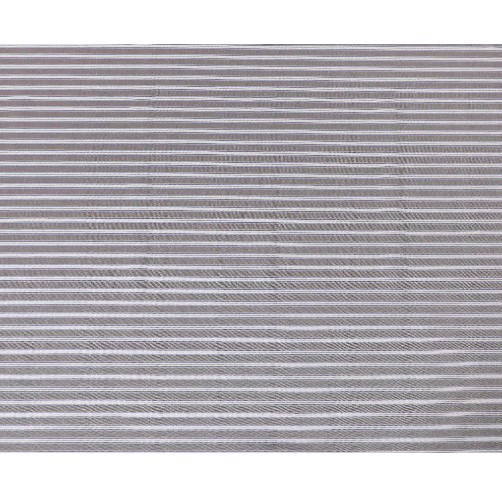 Charcoal grey Premium pure Italian 100% cotton shirting fabric with baby blue and white print in stripe design-D16642