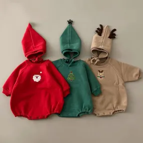 Christmas Baby Santa Claus Sweatshirt Romper With Hat