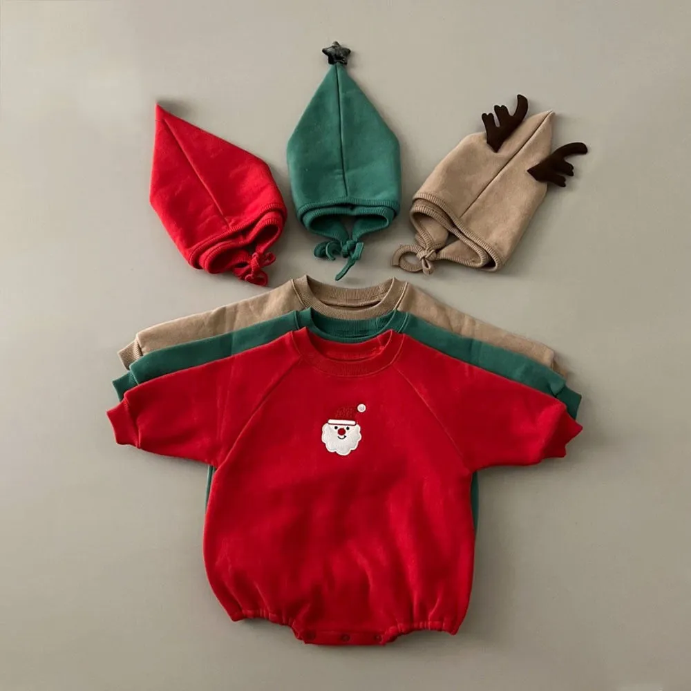 Christmas Baby Santa Claus Sweatshirt Romper With Hat