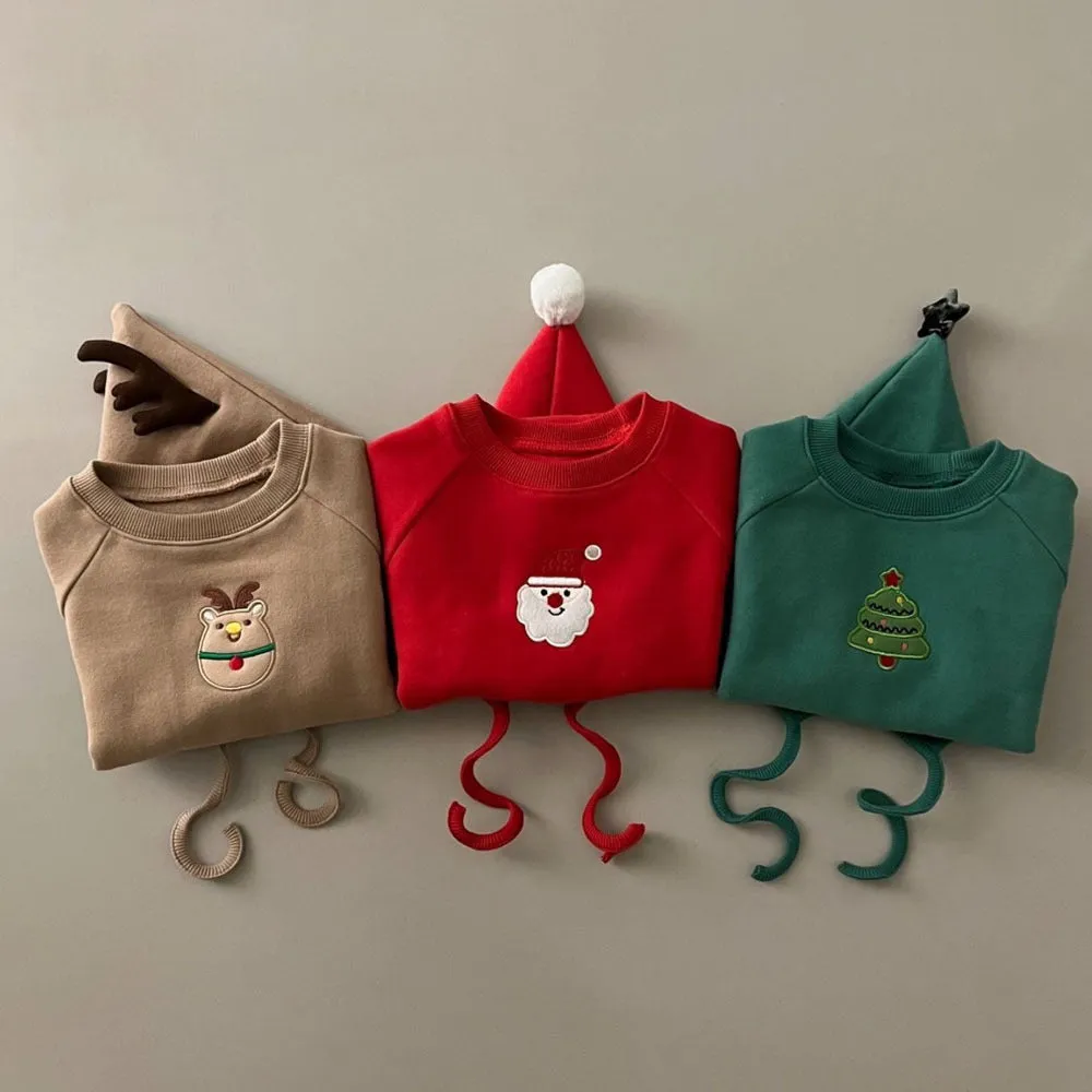 Christmas Baby Santa Claus Sweatshirt Romper With Hat