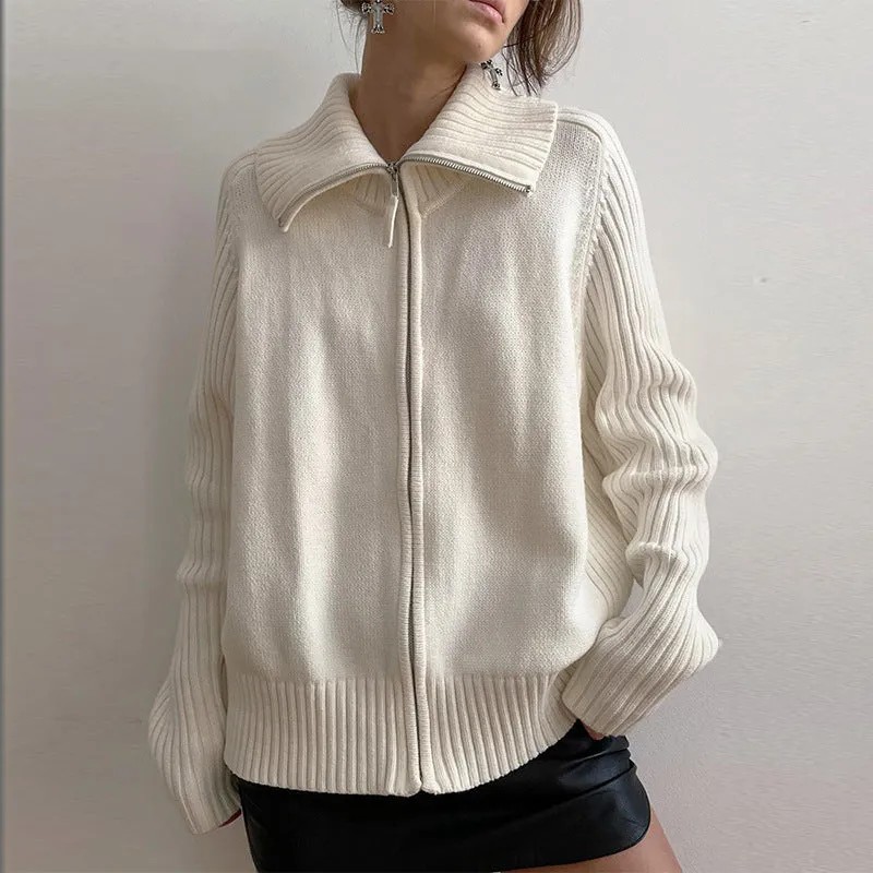 christmas outfit Sonicelife Rib Splice Zip Up Cardigan