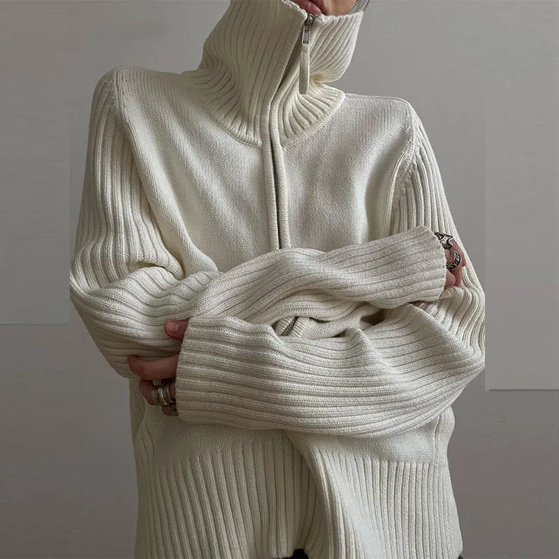 christmas outfit Sonicelife Rib Splice Zip Up Cardigan