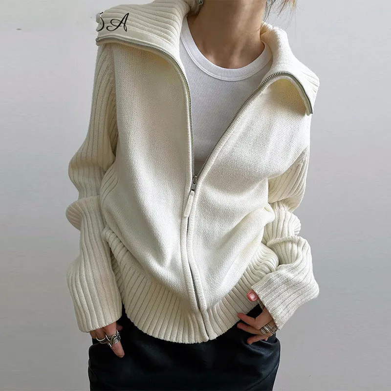 christmas outfit Sonicelife Rib Splice Zip Up Cardigan