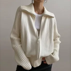 christmas outfit Sonicelife Rib Splice Zip Up Cardigan