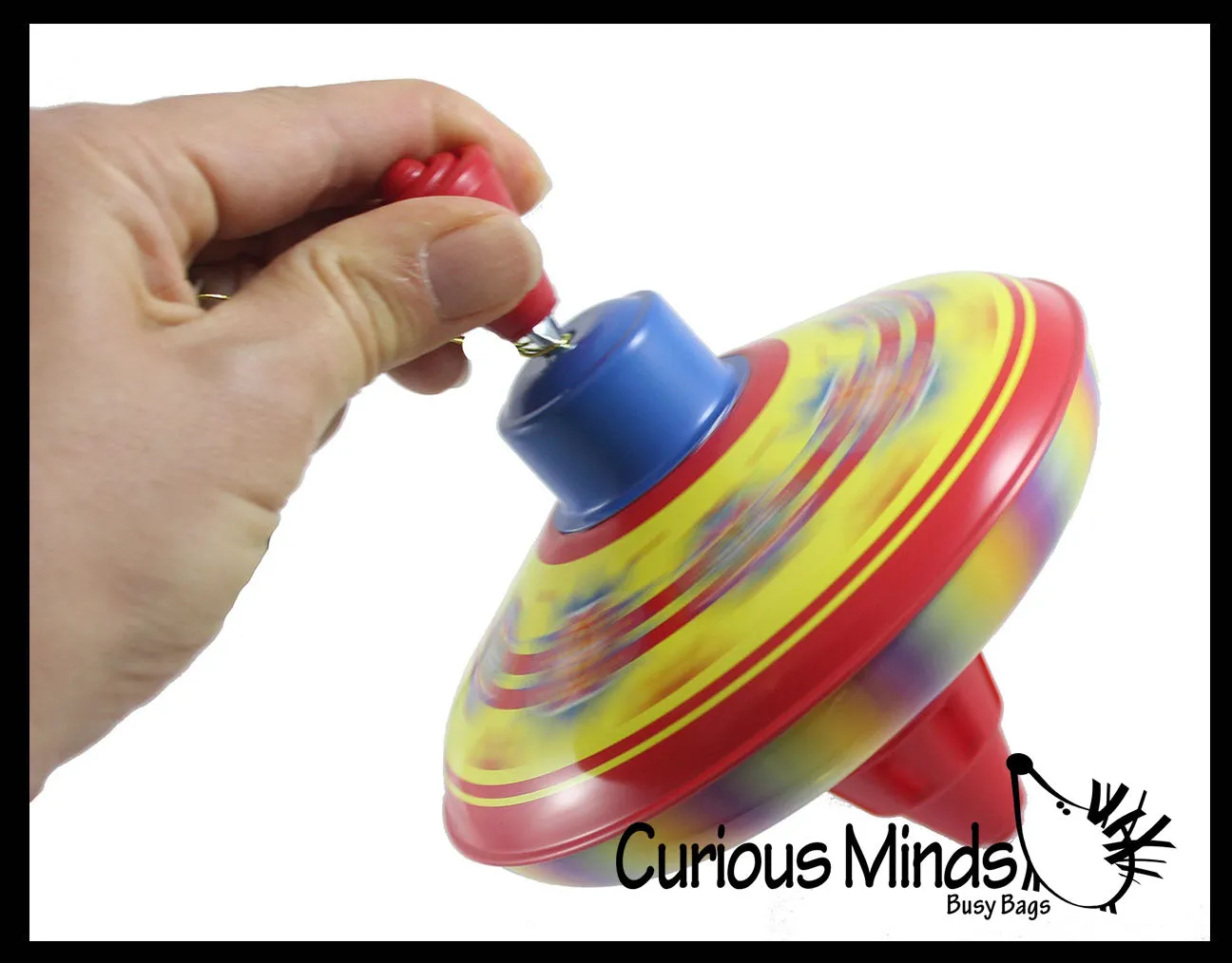 Classic Large Metal Tin Spinning Top Toy - Vintage Pump Style Classic Toy