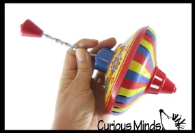 Classic Large Metal Tin Spinning Top Toy - Vintage Pump Style Classic Toy