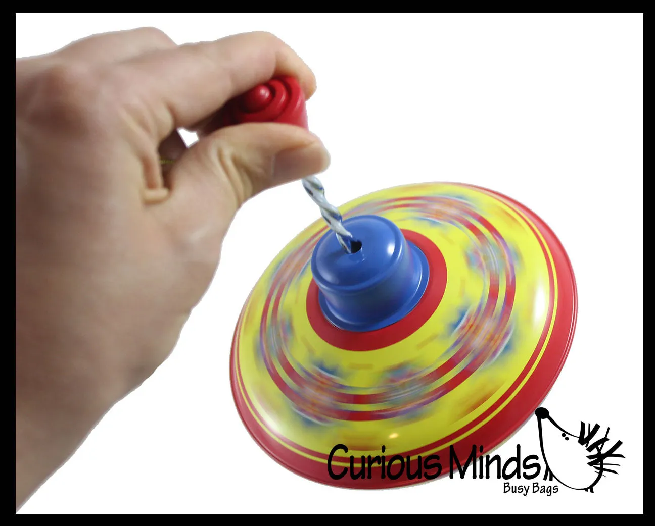 Classic Large Metal Tin Spinning Top Toy - Vintage Pump Style Classic Toy