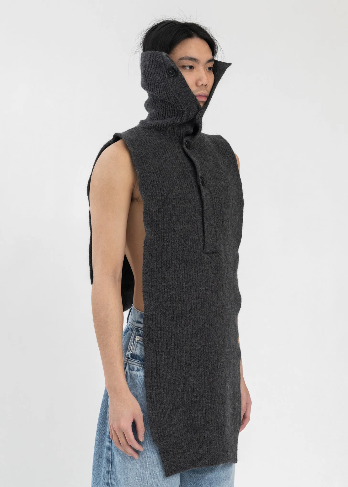 Dark Grey Turtleneck Scarf English Rib