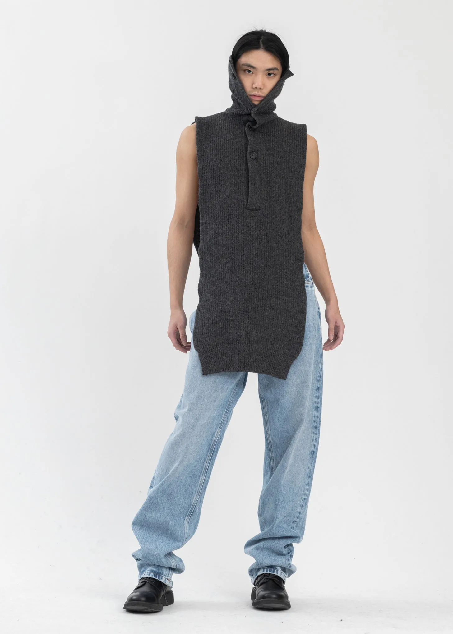 Dark Grey Turtleneck Scarf English Rib
